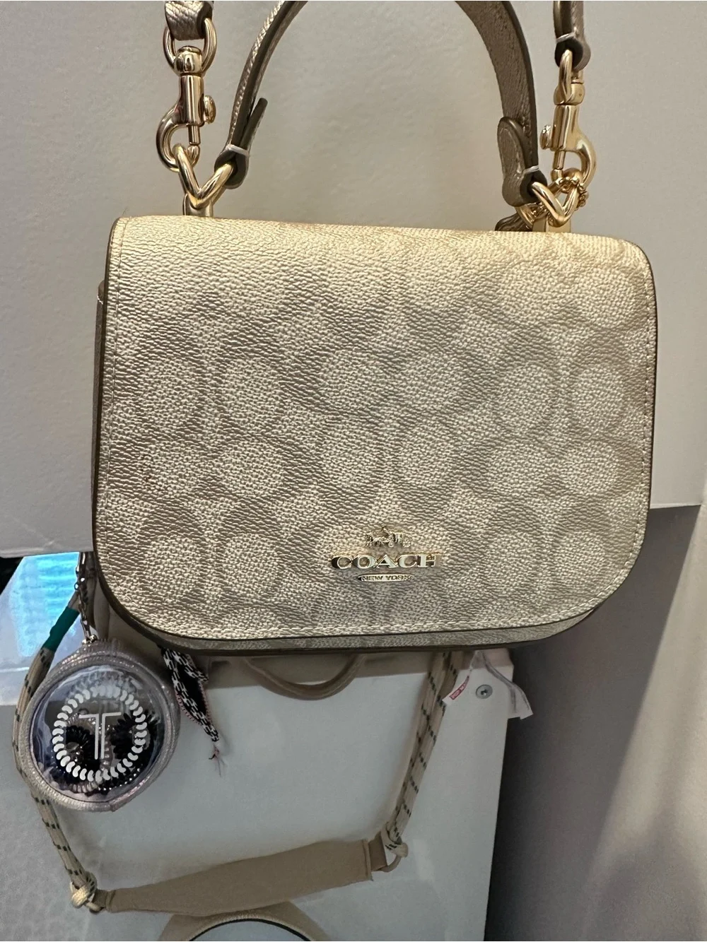 Coach Metallic Gold Signature Crossbody with Top Handle